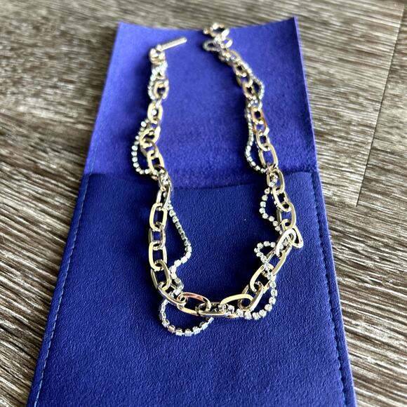 EUC Justine Clenquet Kirsten Necklace Two-Tone Layered Chain Crystal Gold Silver - Picture 16 of 16